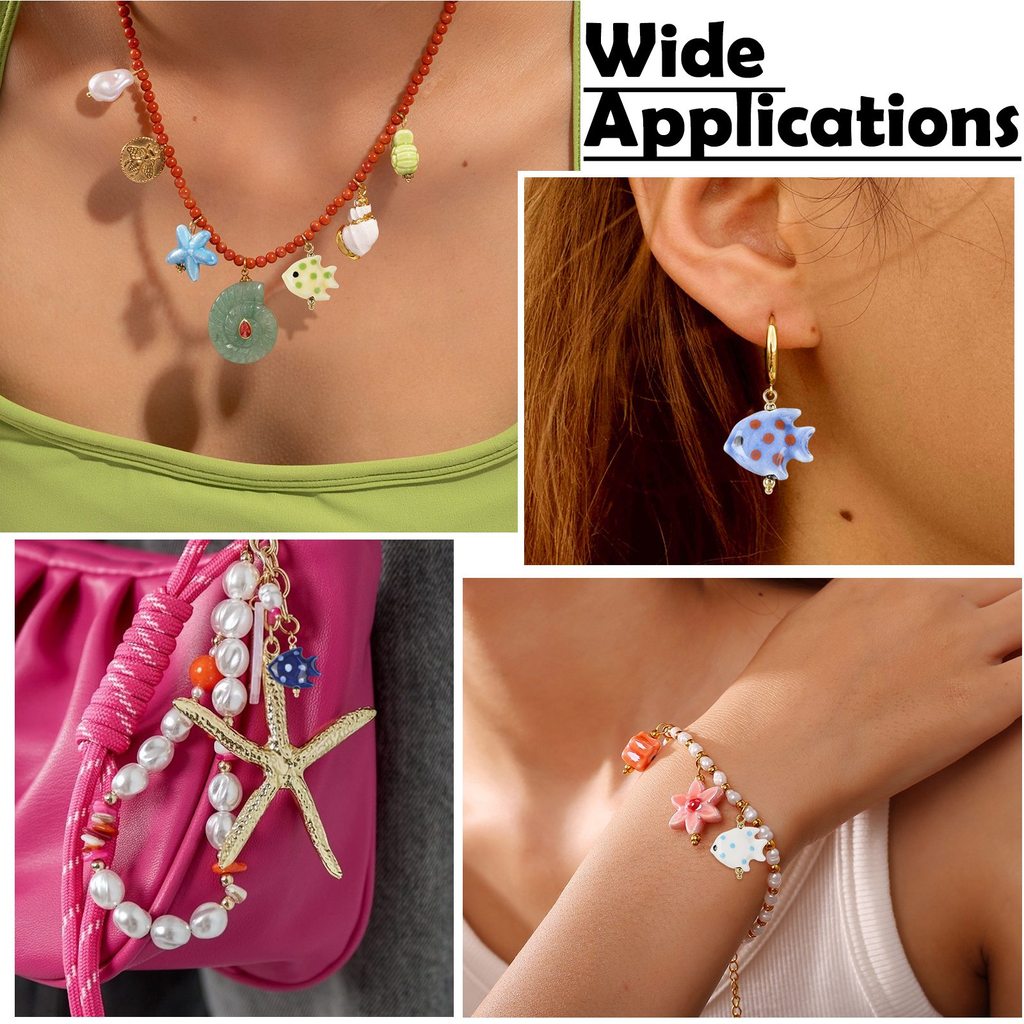 10pcs Handmade Porcelain Pendants with Stainless Steel Findings